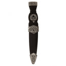 Celtic Plain Top Clan Crest Sgian Dubh with full cast Pewter Mounts in Antique Finish, featuring a black handle and stainless steel blade.