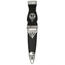 Deluxe Polished Top Clan Crest Sgian Dubh with fine leather sheath and polished mounts, presented in an elegant gift box.