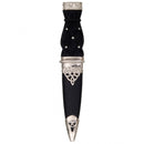 Deluxe Polished Top Sgian Dubh - Thistle Top featuring a studded handle, high-quality leather sheath, and polished mounts, displayed in an elegant presentation box.