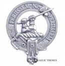 Anstruther Clan Crest Badge in Pewter, a stylish cap badge or large brooch pin featuring the traditional belted clan design, perfect for clan gatherings and everyday wear.