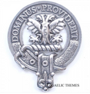 Boyle Clan Crest Badge in Pewter showcasing the traditional design with a sturdy locking safety pin, perfect for everyday wear or clan gatherings.