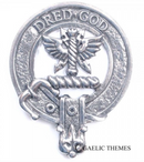 Carnegie Clan Crest Badge in Pewter, featuring a traditional belted design and made for wearing as a cap badge or brooch pin.