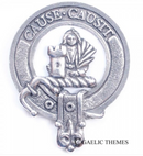 Elphinstone Clan Crest Badge made of pewter, featuring a traditional belted design suitable for wear at clan gatherings or as a cap badge.