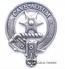 Jardine Clan Crest Badge in Pewter showcasing a traditional design with a clansman belt, perfect for everyday wear or clan gatherings.