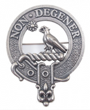 Kinloch Clan Crest Badge in Pewter, featuring a traditional belted design, perfect for wear at clan gatherings or as everyday attire.