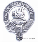 Close-up view of the Lockhart Clan Crest Badge in Pewter, highlighting its detailed craftsmanship and traditional safety pin design.