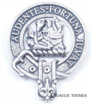 MacKinnon Clan Crest Badge in Pewter featuring a traditional belted design, perfect for cap or brooch wear.