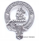 MacLennan Clan Crest Badge in Pewter, showcasing a traditional design featuring a clansman belt wrapped around the clan crest, perfect for wear at clan gatherings.