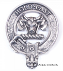 MacLeod Clan Crest Badge in Pewter featuring a traditional belted design, perfect for wearing at clan gatherings or as a cap badge.