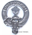 Moffat Clan Crest Badge in Pewter showcasing traditional design with locking safety pin, perfect for everyday wear or clan gatherings.