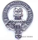 Muir Clan Crest Badge in Pewter showcasing the traditional belted design, perfect for clan gatherings and everyday wear.