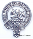 Primrose Clan Crest Badge in Pewter featuring a traditional belted design, perfect for casual wear or clan gatherings.