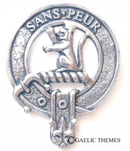 Sutherland Clan Crest Badge in Pewter featuring a traditional belted design, perfect for wearing as a cap badge or brooch.