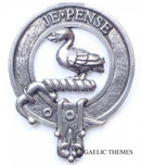 Wemyss Clan Crest Badge in Pewter showcasing the traditional belted design, perfect for everyday wear and clan gatherings, featuring a secure locking safety pin.