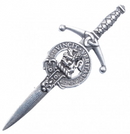 Clan Crest Pewter Kilt Pin featuring the Baxter Crest, hand-crafted in Scotland with an antique palladium finish, ideal for adding traditional flair to your kilt.