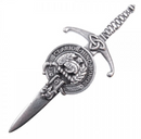Clan Crest Pewter Kilt Pin featuring the Buchanan Crest, elegantly crafted from quality pewter with an antique palladium finish. Perfect accessory for any Scottish kilt.