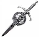 Clan Crest Pewter Kilt Pin with Carmichael Crest, showcasing an antique palladium finish, handmade in Scotland with over 200 clan crests available.