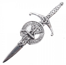 Clan Crest Pewter Kilt Pin featuring Carnegie Crest with antique palladium finish, handcrafted in Scotland, perfect for showcasing Scottish heritage.