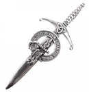 Clan Crest Pewter Kilt Pin with Charteris Crest featuring an antique palladium finish, perfect for showcasing Scottish heritage.