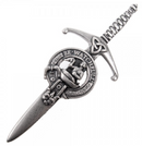 Clan Crest Pewter Kilt Pin with Darroch Crest, showcasing a traditional broadsword style, perfect for Scottish heritage enthusiasts.