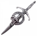 Clan Crest Pewter Kilt Pin with Erskine Crest featuring a traditional broadsword design and antique palladium finish, perfect for showcasing Scottish heritage.