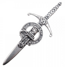 Clan Crest Pewter Kilt Pin with Forrester Crest, featuring a traditional broadsword design in antique palladium finish, perfect for showcasing Scottish heritage.