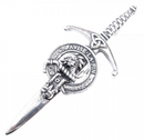 Clan Crest Pewter Kilt Pin with Kennedy Crest, showcasing an elegant broadsword design and an antique palladium finish, perfect for any kilt outfit.