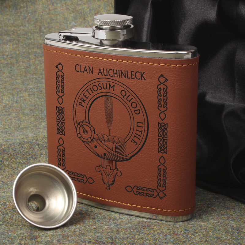 Auchinleck Clan Crest PU Leather Covered Hip Flask