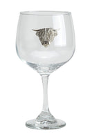 Highland Cow Gin Glass featuring a handcrafted pewter design, perfect for enhancing the aroma and taste of your gin. Elegant along with a sturdy base, this 650ml glass comes in a presentation box.