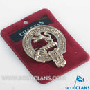 Chattan Clan Crest Badge in Pewter featuring a traditional belted design, ideal for clan gatherings or everyday wear. Size approximately 2" x 2.5".