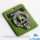 Hunter Clan Crest Badge in Pewter, a stylish and durable pewter badge featuring a classic belted clan crest design, perfect for showcasing heritage as a cap badge or brooch pin.