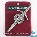 Clan Crest Pewter Kilt Pin featuring the Farquharson Crest, showcasing its antique palladium finish and detailed Scottish craftsmanship.