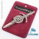 Clan Crest Pewter Kilt Pin with Galloway Crest showcasing intricate Scottish design and traditional craftsmanship, perfect for kilt enthusiasts.