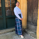 A stylish view of the Ladies Floor Length Hand Stitched Kilt, highlighting its traditional design and mediumweight fabric.