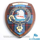 Hume Clan Crest Plaque, a handcrafted tribute to Scottish heritage featuring authentic tartan and hardwood design, made in Glasgow.