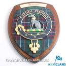 Hunter Clan Crest Plaque featuring a traditional Scottish design, handmade in Glasgow, showcasing the unique tartan representative of the Hunter Clan.