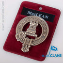 MacLean Clan Crest Badge in Pewter, a stylish cap badge or brooch pin featuring a traditional clan design, perfect for everyday wear or clan gatherings.