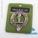 MacLellan Clan Crest Badge in Pewter featuring a traditional design, made from high-quality pewter and coated in palladium for a striking look, ideal for showcasing clan pride as a cap badge or brooch.