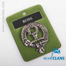 Ross Clan Crest Badge in Pewter, a beautifully crafted 40mm badge featuring the traditional belted clan design, perfect for showcasing your heritage as a cap badge or brooch.