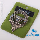 MacLeod Clan Crest Badge in Pewter, featuring a traditional belted design, perfect for showcasing clan heritage as a cap badge or brooch pin.