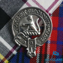 MacPherson Clan Crest Badge in Pewter for everyday wear and clan gatherings, featuring a traditional belted design and locking safety pin.