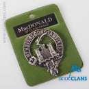 MacDonald of Clanranald Clan Crest Badge in Pewter showcasing intricate design and durable finish, perfect for displaying clan heritage.