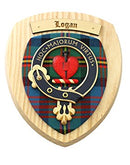 Logan Clan Crest Plaque showcasing Scottish heritage with detailed craftsmanship and a beautiful hardwood shield, perfect for home decor and celebrating family tradition.