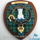 MacCallum Clan Crest Plaque showcasing Scottish heritage, handcrafted in Glasgow with tartan design, perfect for wall display.