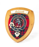 MacKintosh Clan Crest Plaque showcasing detailed craftsmanship and vibrant tartan design, handcrafted in Glasgow, Scotland.