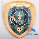 Close-up view of the MacKay Clan Crest Plaque highlighting the exquisite craftsmanship and high-quality hardwood construction.