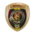 Close-up of the MacMillan Clan Crest Plaque highlighting the craftsmanship and approved clan crest by the Standing Council of Scottish Chiefs.