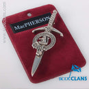 Clan Crest Pewter Kilt Pin featuring the MacPherson Crest, beautifully crafted in Scotland with an antique palladium finish