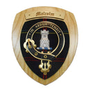 Malcolm Clan Crest Plaque handcrafted in Glasgow, showcasing authentic tartan fabric and representing Scottish heritage.