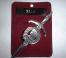 Clan Crest Pewter Kilt Pin with Mar Crest showcasing the traditional craftsmanship and antique palladium finish, perfect for Scottish heritage enthusiasts.
